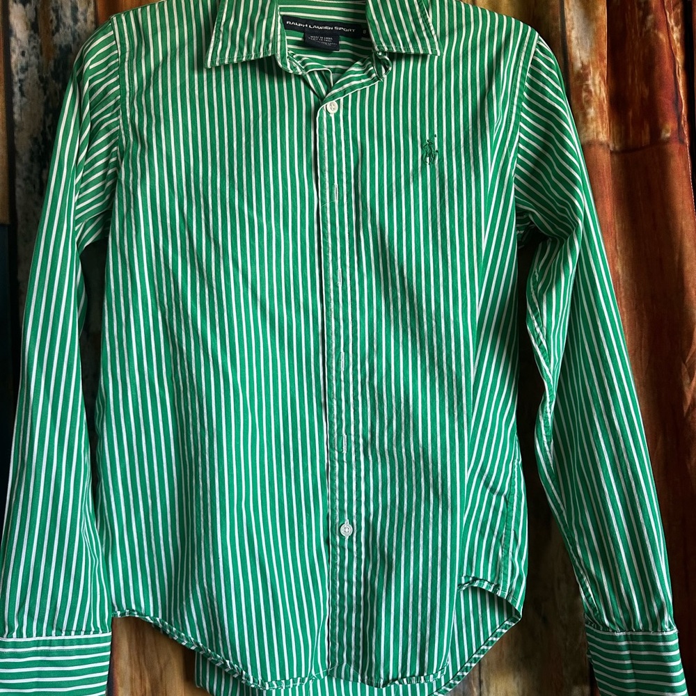 Polo by Ralph Lauren Green and White Striped Button Down Shirt
